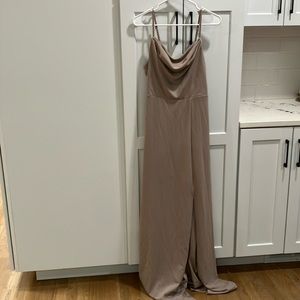 Birdy Grey Women’s Taupe Ash Crepe Lined Bridesmaid Prom Formal Maxi Dress